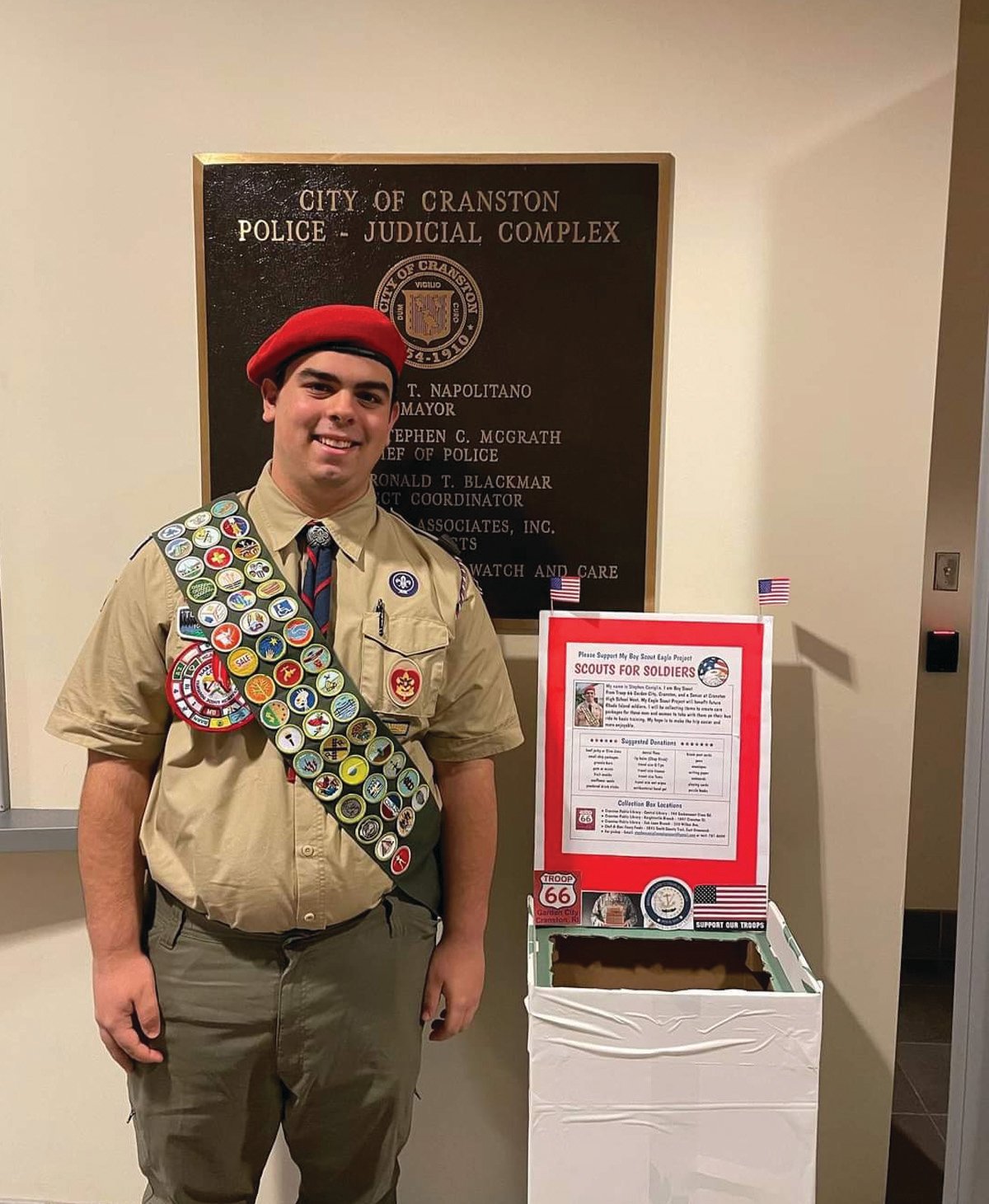 HELP A SCOUT: Cranston Boy Scout Stephen Caniglia needs help to complete his Eagle project. The Cranston Police Department and others have pledged to help him get the word out.
